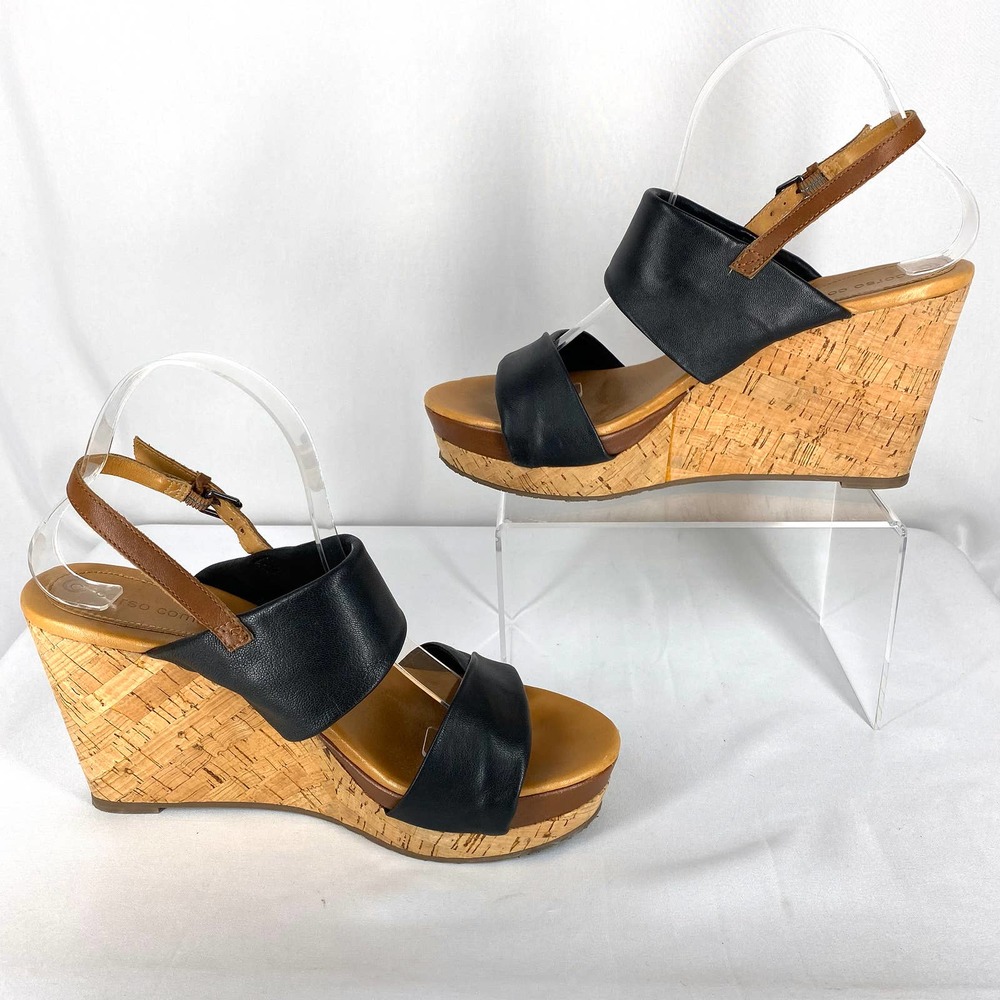 Corso Como Cork Wedge Sandals Black Brown Leather Platform Colorblock 8.5 - Picture 2 of 9
